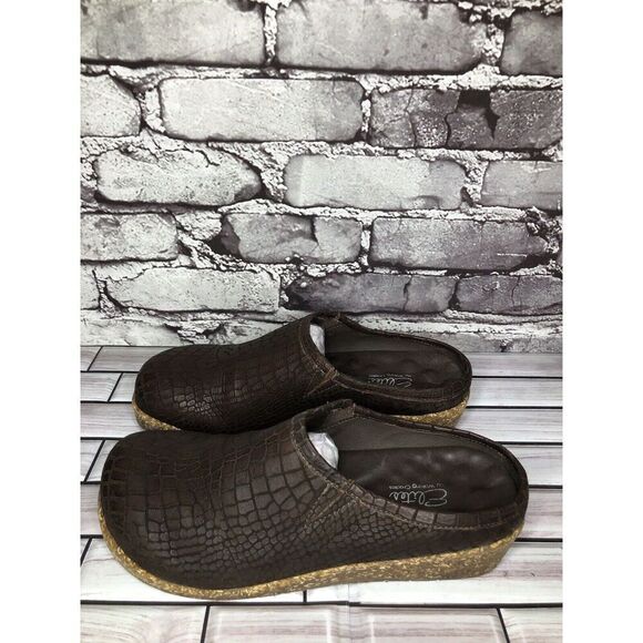 Elite By Walking Cradles Brown Leather Croc Comfort SlipOn Cork Clogs Women Sz 8 - Picture 9 of 16